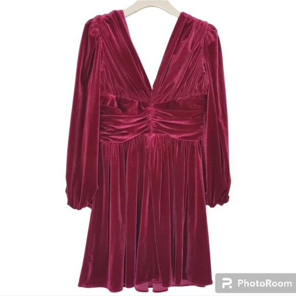 Gianni Bini Jam Mariah 3/4 Sleeve Plunging V-Neck Velvet Mini A-Line Dress 6 NWT - Picture 9 of 14